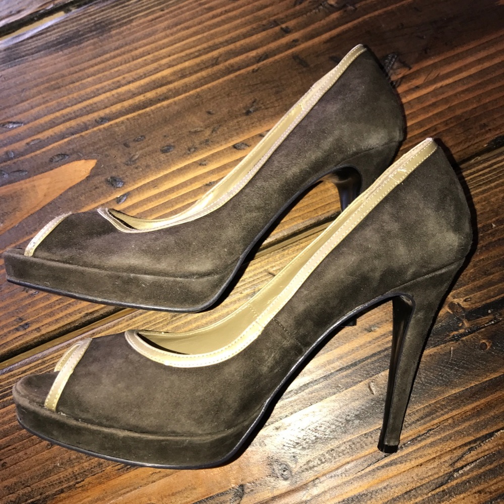 Suede Platform Peep Toe Pumps